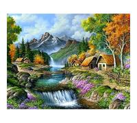 SHEGZHUC 50 x 40 cm Square Stones Diamond Painting Waterfall Landscape Mountains House Mosaic Art Embroidery Cross Stitch Gift Wall Decoration
