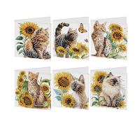SHEGZHUC 6 Pack Diamond Painting Gift Card Diamond Art Kits for Adults Birthday Wedding Anniversary Greeting Get Well Congratulations Thank You Cards with Envelopes || Cats Sunflowers