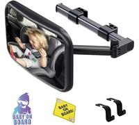 SHEGZHUC Baby Car Mirror for Back Seat 360° Car Mirror Baby Rear View with Extendable Arms Car Seat Mirror Baby Rear Facing with Hook Clip Design + 2 Baby On Board Stickers & 2 Car Seat Headrest Hook