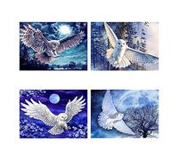 SHEGZHUC Diamond Art Snowy Owl 4 Pack 40x30 cm 5D Diamond Painting Owls Diamond Art Painting Moon Diamond Crystal Tree Paint by Numbers Owl Diamond Art Forest Diamond Painting Animals for Adults
