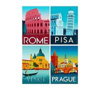 SHEGZHUC Diamond City Abstract 4 Pack 30x40 cm Diamond Painting Rome Leaning Tower of Pisa Vienna Prague Diamond Abstract Diamond Painting Landscape Diamond Landscape Adult Diamond Scenes