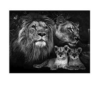 SHEGZHUC Diamond Lion Family 40 x 50 cm Lion Diamond Diamond Painting Lion and Lioness Vintage Lion with Cubs Diamond Paintings Kits Diamond Mosaic Animals