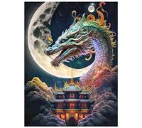SHEGZHUC Diamond Painting 40 x 50 cm Square Stones Dragon with Landscape Moon Attic - Diamond Painting Art Embroidery Cross Stitch Picture Gift Wall Decoration