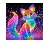 SHEGZHUC Diamond Painting Cat 30 x 30 cm Multicolor Round Stones Fluorescent Diamond Painting Animals Rainbow Cat Art Embroidery Cross Stitch Gift Wall Decoration