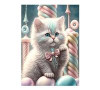 SHEGZHUC Diamond Painting Cat 30 x 40 cm Painting by Numbers 5D Diamond Painting Cat Diamond Painting Candy House Ball Tie Bow Bead Pictures Adults Animals