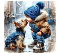 SHEGZHUC Diamond Painting Dog Yorkshire Kiss 30 x 30 cm Maltese Dog Diamond Painting Animals Rain Mosaic Art Gift Wall Decoration