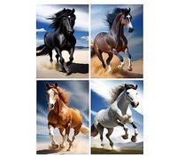 SHEGZHUC Diamond Painting Horses 4 Pack 30x40 cm Horse Diamond Art Horse Diamond Painting Running Horses Canvas Painting Painting by Numbers Horses Diamond Painting Beach Diamond Art Animals