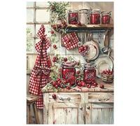 SHEGZHUC Diamond Painting Kitchen Cherry 30 x 40 cm Diamond Painting Kitchen Motif Red Cherry Jam Diamond Painting Kitchen Mosaic Diamond Painting Art Embroidery Cross Stitch Pictures Gift Wall
