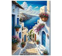SHEGZHUC Diamond Painting Landscape Sea 30 x 40 cm Diamond Painting Santorini Diamond Painting House by the Sea Southern City Mosaic Diamond Painting Art Embroidery Cross Stitch Pictures Gift Wall
