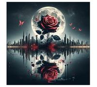 SHEGZHUC Diamond Painting Red Roses 30 x 30 cm Diamond Painting Landscape Moon Diamond Painting City Style Black Mosaic Diamond Painting Art Embroidery Cross Stitch Pictures Gift Wall Decoration
