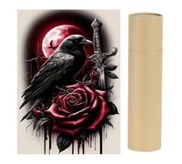 SHEGZHUC Diamond Painting Red Roses Crow with Kraft Paper Postal Tube Round 30 x 40 cm Diamond Painting Animals Flowers Moon Sword Horror Gothic Red Black Mosaic Embroidery Cross Stitch Gift Wall