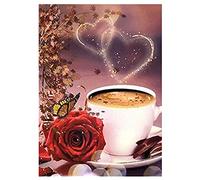 SHEGZHUC Diamond Painting Round Coffee 30 x 40 cm Coffee Diamond Painting Diamond Art Coffee Cup Diamond Painting Flowers Diamond Puzzle Rose Diamond Painting Tea Flower Heart Diamond Art