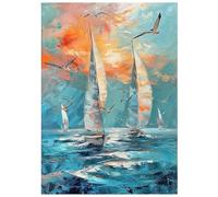 SHEGZHUC Diamond Painting Sailing Boat on the Sea 30 x 40 cm Modern Realistic Diamond Painting Landscape Sunset Mosaic Art Embroidery Cross Stitch Pictures Gift Wall Decoration
