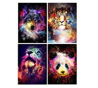 SHEGZHUC Diamond Painting Set of 4 Animals 30 x 40 cm Tiger Diamond Art Diamond Painting Lion Wolf Diamond Painting Panda Diamond Art Universe Diamond Mosaic Animals Painting by Numbers Kits Animals