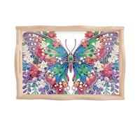 SHEGZHUC Diamond Painting Tray Serving Tray with Handles Butterfly Colourful 20 x 30 cm Diamond Painting Serving Plate Wooden Tray Rectangular Decorative Tray Kitchen Tray Breakfast Tray for Bed