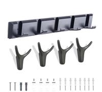 SHEGZHUC Foldable Coat Hook Coat Rack with 5 Hidden Hooks Garage Hooks Wall Hooks for Drilling Coats Jackets + 4 Extra Horn Hooks Grey