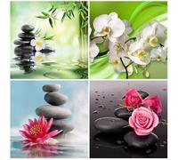 SHEGZHUC Pack of 4 Diamond Painting Flowers Zen 30 x 30 cm Diamond Painting Orchids Lotus Roses Diamond Painting Pictures Flowers Mosaic Diamond Painting Art Embroidery Cross Stitch Pictures Gift Wall