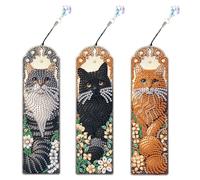 SHEGZHUC Set of 3 Diamond Painting Bookmarks with Three Cats, Diamond Painting Animals Art, Embroidery Cross Stitch Pictures Gift, Resin Material