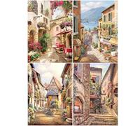SHEGZHUC Set of 4 Diamond Painting Alley Landscape 40 x 50 cm 5D Diamond Painting by Numbers Diamond Painting Red Flower Table Chairs Diamond Painting Landscapes by the Sea Diamond Painting Gallery