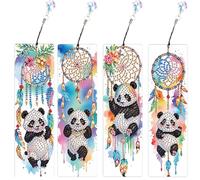 SHEGZHUC Set of 4 Diamond Painting Bookmarks Craft Dream Catcher Panda Diamond Painting Bookmark Mosaic Diamond Painting Embroidery Cross Stitch Pictures Art Gift