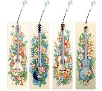 SHEGZHUC Set of 4 Diamond Painting Bookmarks Crafts Guitar Musical Instruments Music Diamond Painting Bookmark Mosaic Diamond Painting Embroidery Cross Stitch Pictures Art Gift