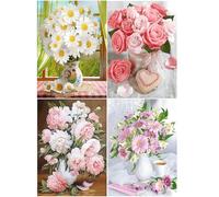 SHEGZHUC Set of 4 Diamond Painting Bouquet in Vase 30 x 40 cm Adult Flowers Roses Daisy Peonies Purple Chrysanthemum 5D Diamond Painting