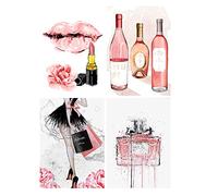 SHEGZHUC Set of 4 Diamond Painting Modern Girls 30 x 40 cm Diamond Painting Woman Large Diamond Art Lips Craft Kits for Adults UK Women Little Girl Diamond Paintings Perfume Wine Diamond Art Flowers