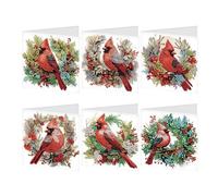 SHEGZHUC Set of 6 Diamond Painting Greeting Cards Cardinal with Red Berries, Christmas Cards with Envelopes, Birthday Card, Thank You Card, Blessing Card, Holiday Cards, Gift for All Ages