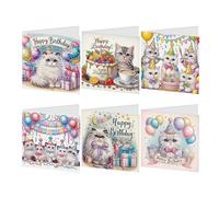 SHEGZHUC Set of 6 Luxurious Elegant Diamond Painting Greeting Cards: Cat, Birthday, Holiday, Thank You