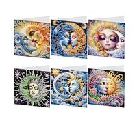 SHEGZHUC Set of 6 Multicolor Sun and Moon Diamond Painting Greeting Cards - Luxurious, Elegant, Distinctive Mosaic Design - Birthday, Thank You, Blessing, Holiday Cards - Diamond Art Gift