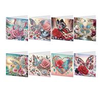 SHEGZHUC Set of 8 Multicolor Luxury Floral Diamond Painting Greeting Cards: Butterfly Rose Birthday Thank You Blessing Holiday Cards