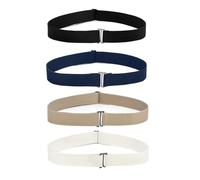 SHEHARUHI 4 PCS No Show Women's Stretch Belt Invisible Women Stretch Belt Buckle Elastic Adjustable Man Belt Jeans Pants, Black+khaki+white+blue, 39.37in*1.18cm