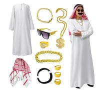 Sheik White Robe, Men's Arabian White Robe Kit - Loose Version Dress Up, Effortlessly Slip Into This Arabic Outfit; The Head Goes with Accessories for Carnival, Theme Parties and Halloween Parties
