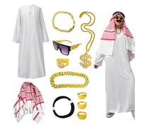 Sheik White Robe, Men's Arabian White Robe Kit - Loose Version Dress Up, Effortlessly Slip Into This Arabic Outfit; The Head Goes with Accessories for Carnival, Theme Parties and Halloween Parties