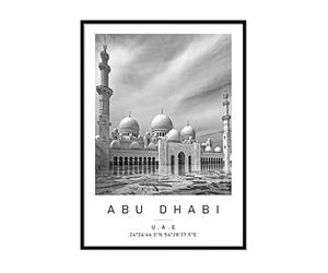 Sheikh Zayed Grand Mosque Travel Print Abu Dhabi Wall art Black and white Poster A4 Print only 21 X 29.7cm (8.3x11.7inch)
