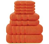SHEIKH'S TRIPLET 8 Piece Towel Set - 2 Bath Towels, 2 Hand Towels and 4 Washcloths Cotton Hotel Quality Super Soft and Highly Absorbent (Orange)