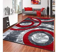 SHEIKH'S TRIPLET Rugs Living Room 120 x 170 Cm - Red Circles Rug - Area Rugs for Bedroom Large Modern Shaggy Rug Super Soft Non Slip Thick Pile