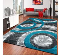 SHEIKH'S TRIPLET Rugs Living Room 120 x 170 Cm - Teal Circles Rug - Area Rugs for Bedroom Large Modern Shaggy Rug Super Soft Non Slip Thick Pile