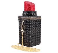 Sheiyeah Women Lipstick Shape Inlaid Rhinestone Crystal Glitter Evening Bags Purses Clutch Sparkly Banquet Handbag, Black