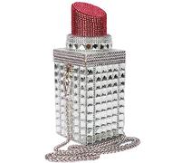 Sheiyeah Women Lipstick Shape Inlaid Rhinestone Crystal Glitter Evening Bags Purses Clutch Sparkly Banquet Handbag, Red