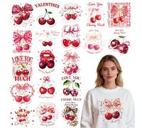 Shejdgart Cherry Iron on Patches for T-Shirts - 20 Pcs Dtf Transfers Ready to Press, Bow Iron on Transfer Stickers, Heat Transfer Vinyl Decals for DIY Fabric Clothes Decor