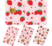 Shejdgart Credit Card Skin Stickers - 4 Pcs Pink Strawberry Debit Card Skin Stickers, Cute Berry Bow Daisy Removable Waterproof Decal Cover Set for DIY Key, Transportation, red, Pink Strawberry