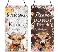 Shejdgart Do Not Disturb Door Hanger Sign - Highland Cow Do Not Disturb Sign Welcome Please Knock Double Sided Reversible PVC Hanger Plaque for Office Home Session Meeting Highland Cow Lover Gift