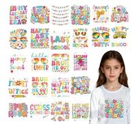 Shejdgart Dtf Transfers Ready to Press - 24 Pcs Last Day of School Iron on Transfers Patches for T-Shirts, Vacation Iron on Stickers Heat Transfer Vinyl Decals for DIY Fabric Clothes Decor