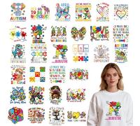 Shejdgart Dtf Transfers Ready to Press - 30 Pcs Autism Awareness Iron on Patches for T-Shirts, Colorful Puzzle Iron on Transfers, Heat Transfer Vinyl Decals for DIY Fabric Clothes Decor