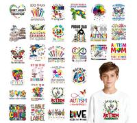 Shejdgart Dtf Transfers Ready to Press - 30 Pcs Autism Awareness Iron on Transfers, Colorful Puzzle Iron on Patches for T-Shirts, Animals Heat Transfer Vinyl Decals for DIY Fabric Clothes Decor