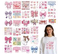 Shejdgart Dtf Transfers Ready to Press - 30 Pcs Nurse Iron on Patches for T-Shirts, Bow Iron on Stickers Heat Transfer Vinyl Decals for DIY Fabric Clothes Decor