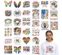 Shejdgart Dtf Transfers Ready to Press - 30 Pcs Pride Month Iron on Patches for T-Shirts, LGBTQ Iron on Stickers, Rainbow Heat Transfer Vinyl Decals for DIY Fabric Clothes Decor