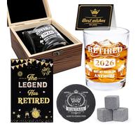 Shejdgart Funny Retirement Gifts for Men - 8 Pcs Retirement Gifts for Men, Whiskey Glass Stones Coaster Cards Wood Box Set, Unique Retired Gift Ideas for Him Dad Husband Friend Coworker