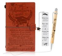 Shejdgart Graduation Gifts for Him Her, Leather Journal Metal Bookmark and Pen Set Present, The Adventure Begins Graduation Gifts for High School College Masters Degree